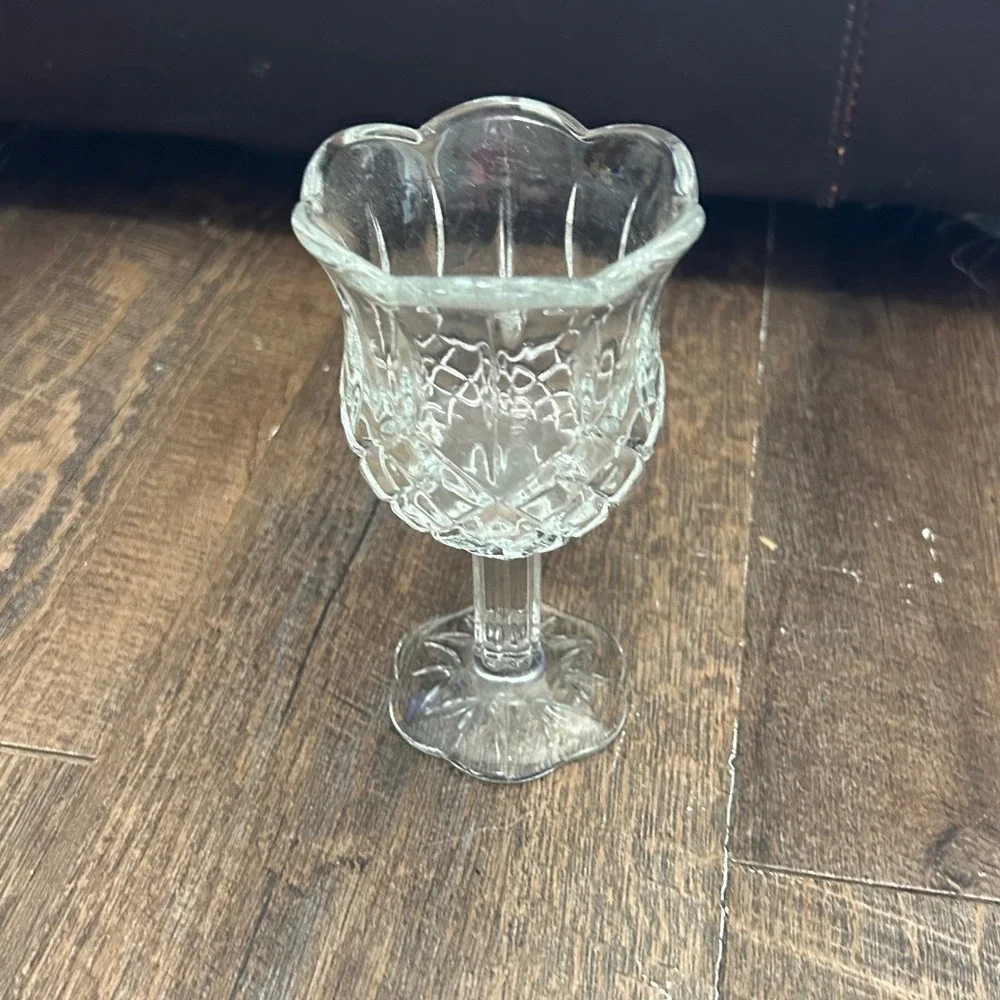 Vintage Homco Pressed Glass‎ Scalloped Tulip Votive Holder Small Goblet 5.25